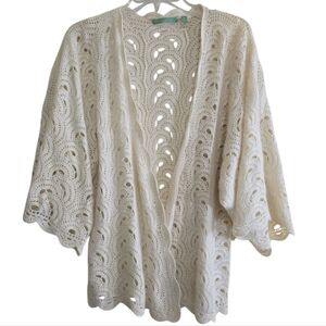 Meaghan Mae Cream Crochet Cardigan with Wide Sleeves Medium 20% angora rabbit